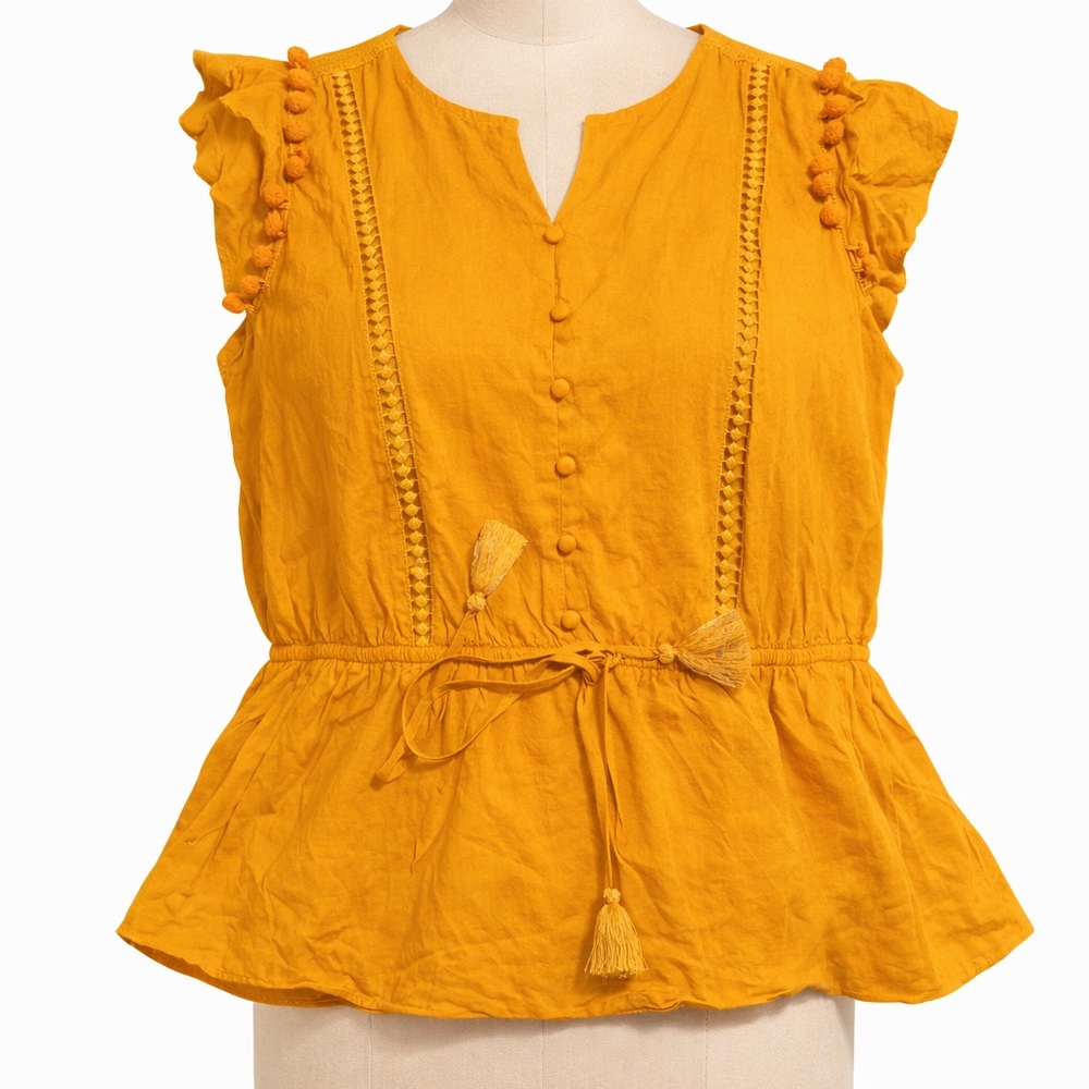 Chic Mustard Ruffle Sleeve Blouse